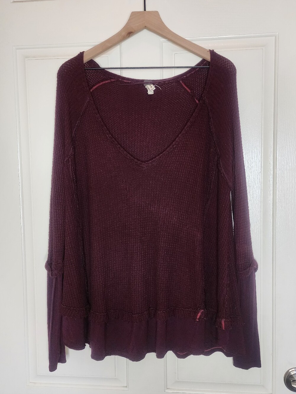 Free People We The Free Laguna Waffle Thermal Top Burgundy Small